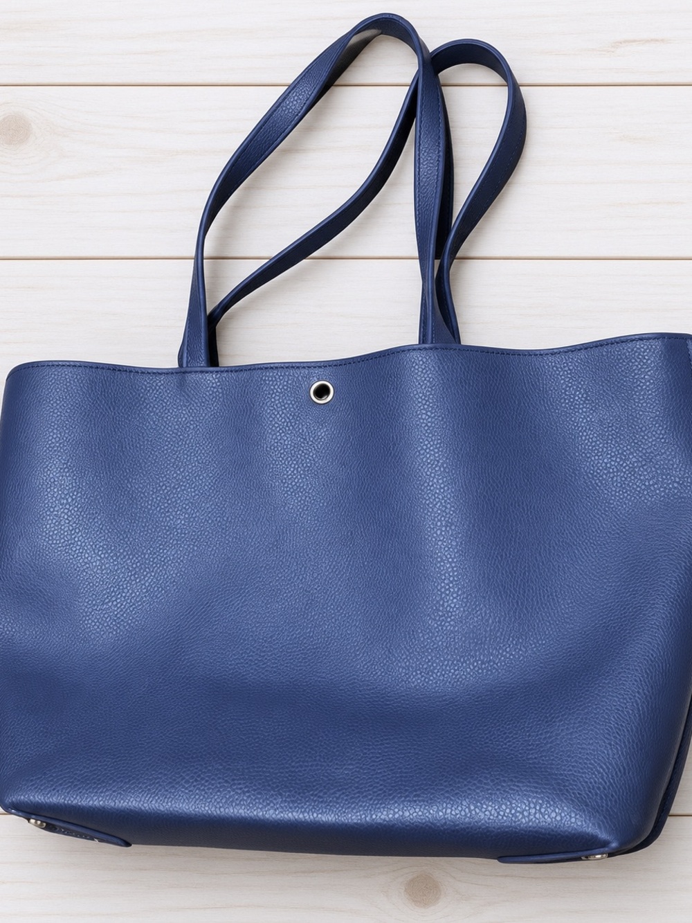 Anne Klein Navy Blue Pebbled Leather Tote